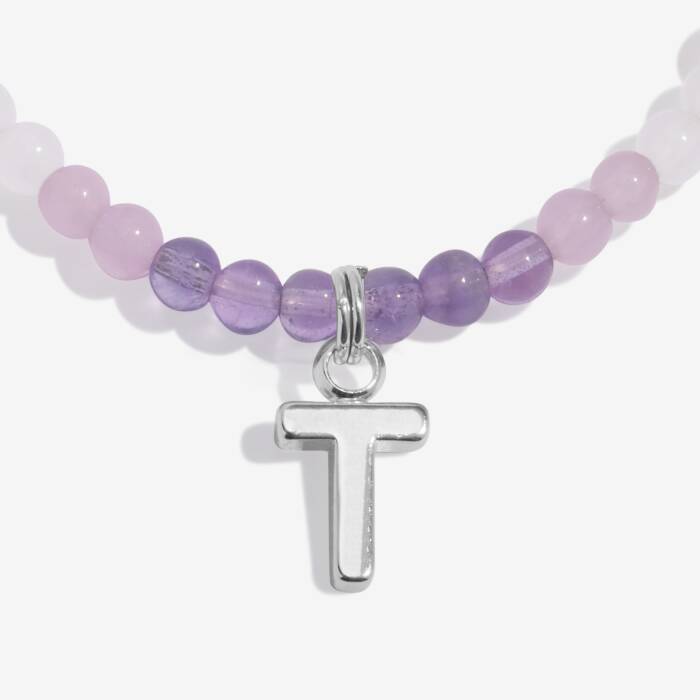 Joma Jewellery My Alphabet T Pink, Lilac & Silver Plated Children's Bracelet