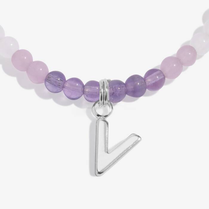 Joma Jewellery My Alphabet V Pink, Lilac & Silver Plated Children's Bracelet