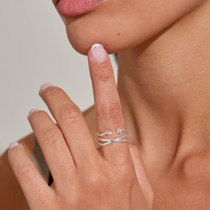 Joma Jewellery Soul Shine Ring Stack Crossover Silver Plated Set Of 2 Rings
