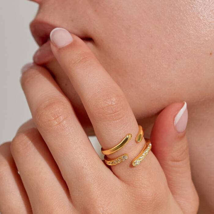 Joma Jewellery Soul Shine Ring Stack Organic Wave Gold Plated Set Of 2 Rings