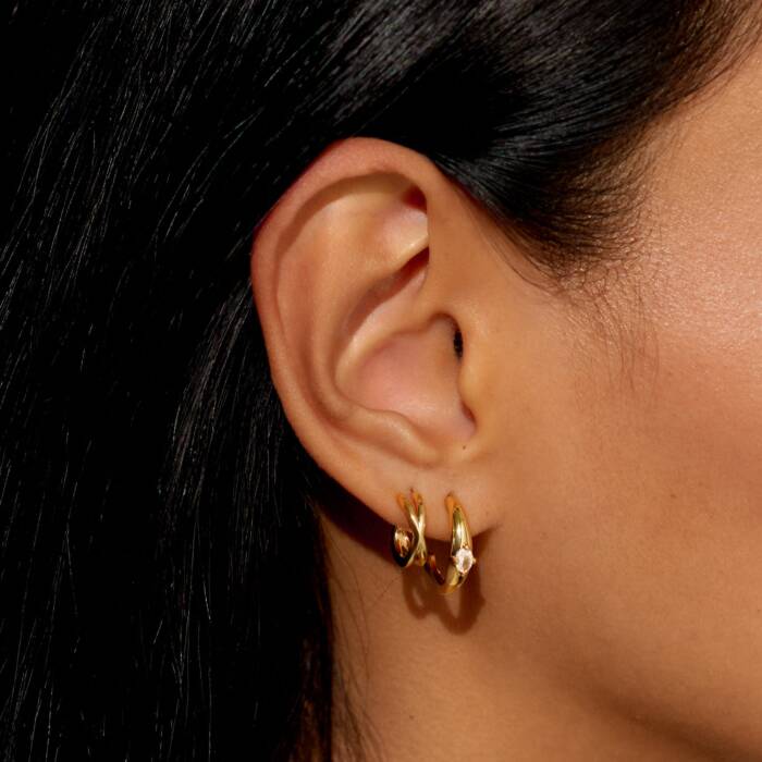 Joma Jewellery Soul Shine Stack Crossover Gold Plated Set Of 2 Hoop Earrings