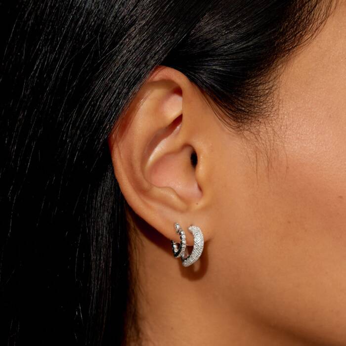 Joma Jewellery Soul Shine Stack Statement Hearts Silver Plated Set Of 2 Hoop Earrings