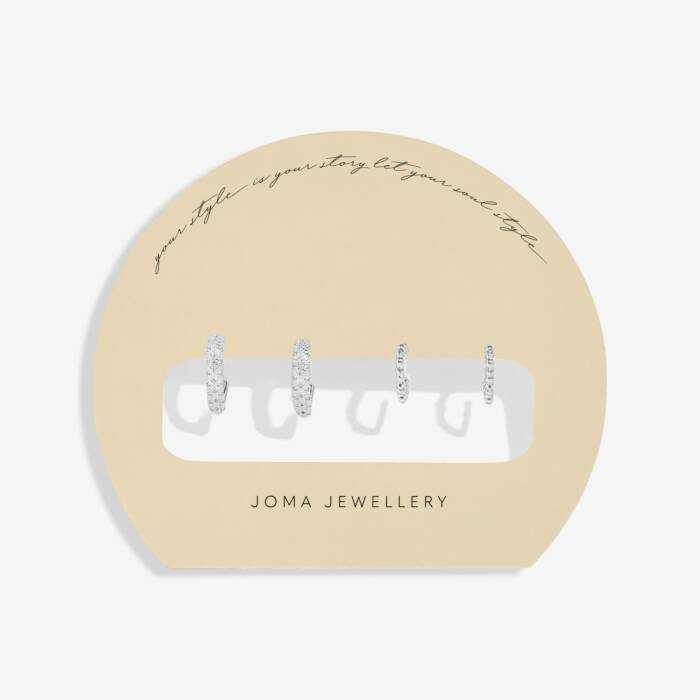 Joma Jewellery Soul Shine Stack Statement Hearts Silver Plated Set Of 2 Hoop Earrings