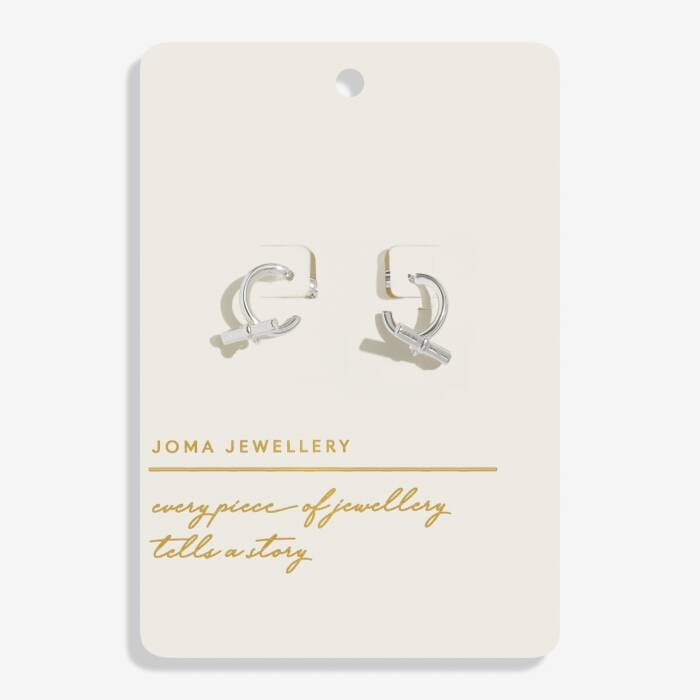 Joma Jewellery Style Stories Heart T-Bar  Silver Plated Hoop Earrings