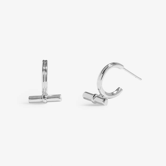 Joma Jewellery Style Stories Heart T-Bar  Silver Plated Hoop Earrings