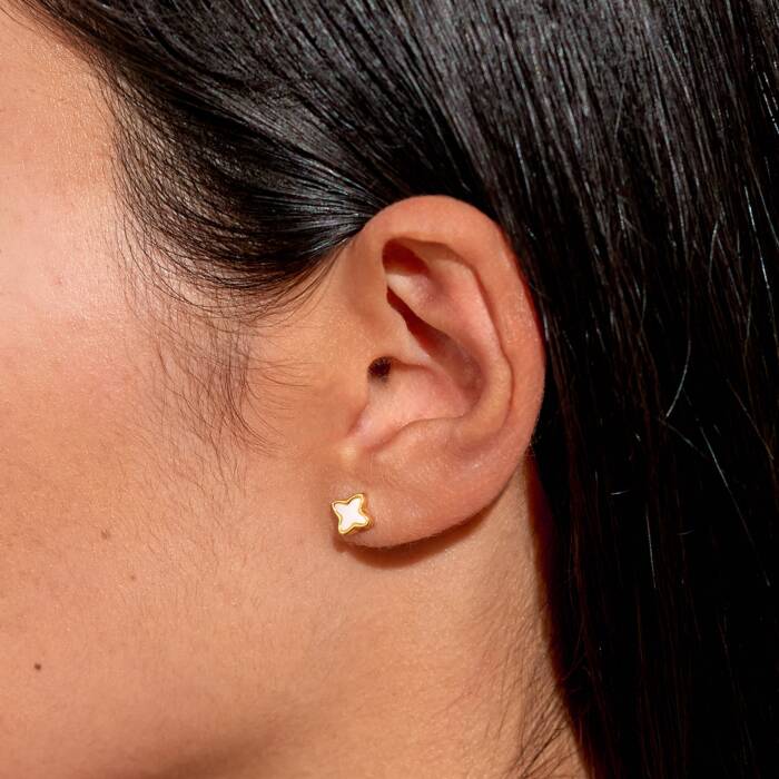Joma Jewellery Style Stories Mother Of Pearl Clover Gold Plated Earrings