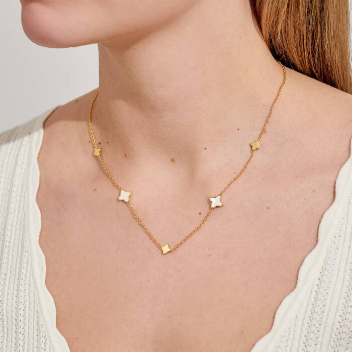 Joma Jewellery Style Stories Mother Of Pearl Clover Gold Plated Necklace