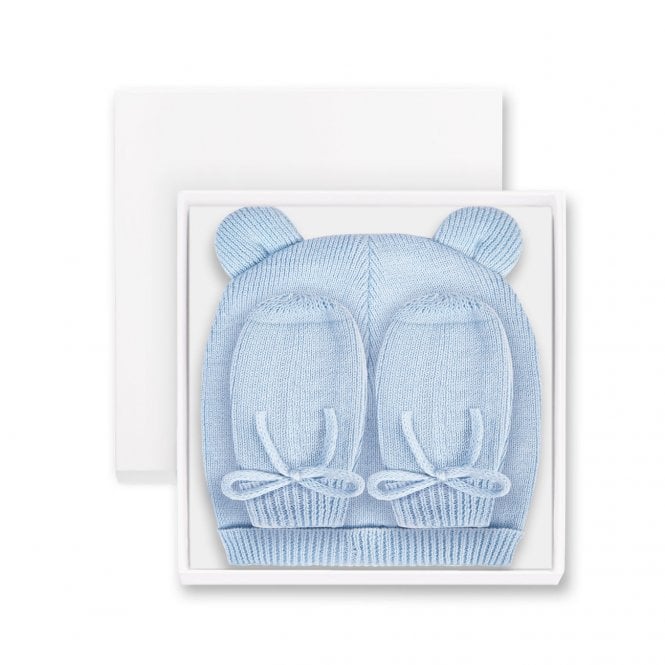 Katie Loxton Beautifull Boxed Fine Knit Baby Hat And Mittens Blue