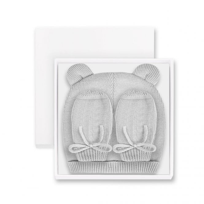 Katie Loxton Beautifully Boxed Fine Knit Baby Hat And Mittens Grey