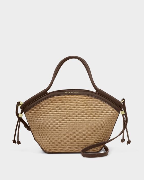 Katie Loxton Florence Mini Tote Bag Natural Raffia/Bitter Chocolate