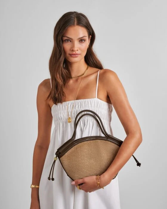 Katie Loxton Florence Mini Tote Bag Natural Raffia/Bitter Chocolate