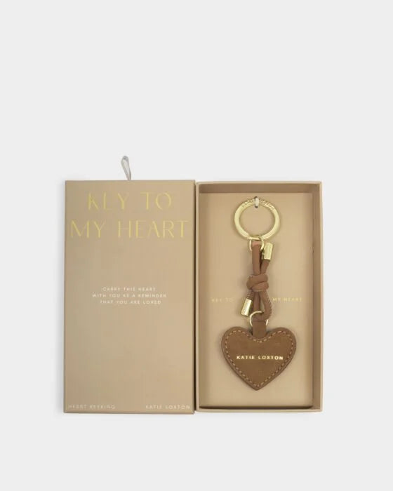 Katie Loxton Key To My Heart Gift Boxed Keyring Caramel Suedette