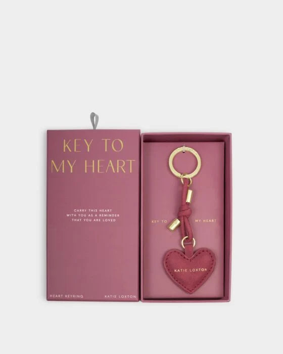 Katie Loxton Key To My Heart Gift Boxed Keyring Raspberry Pink Suedette