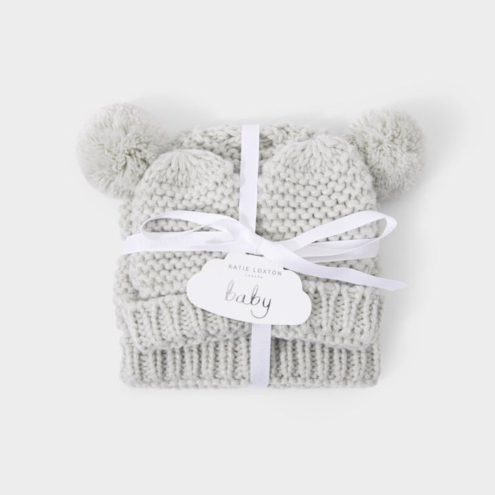 Katie Loxton Knitted Hat And Mittens Set Grey