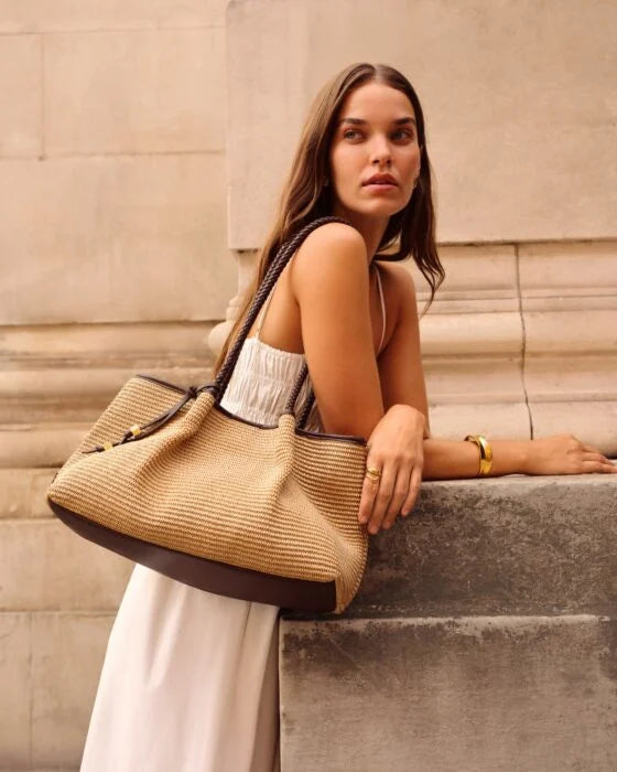 Katie Loxton Nova Raffia Small Shoulder Tote Natural Raffia/Bitter Chocolate