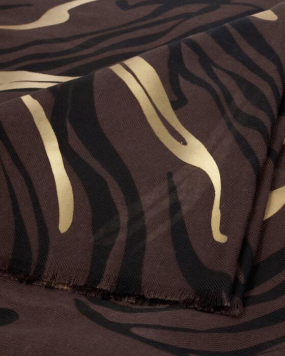 Katie Loxton Printed Foil Scarf Zebra Chocolate/Black/Gold Foil