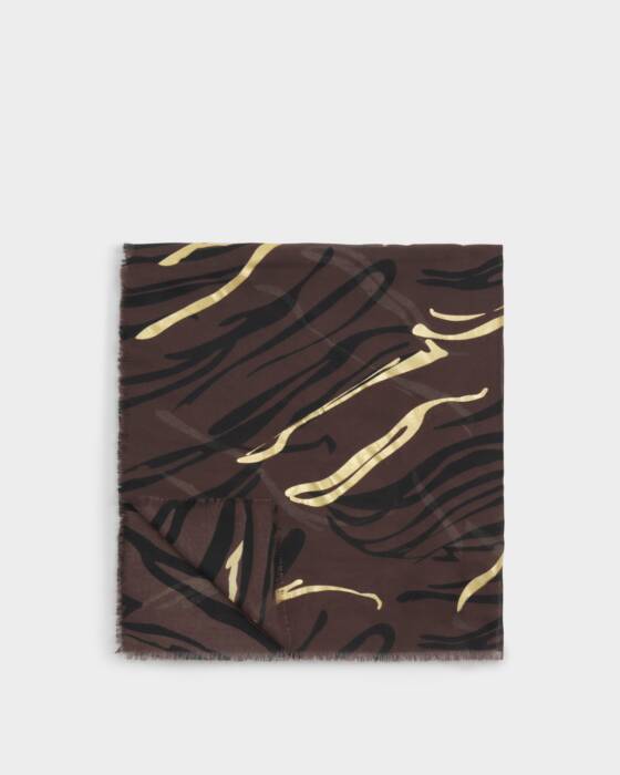 Katie Loxton Printed Foil Scarf Zebra Chocolate/Black/Gold Foil