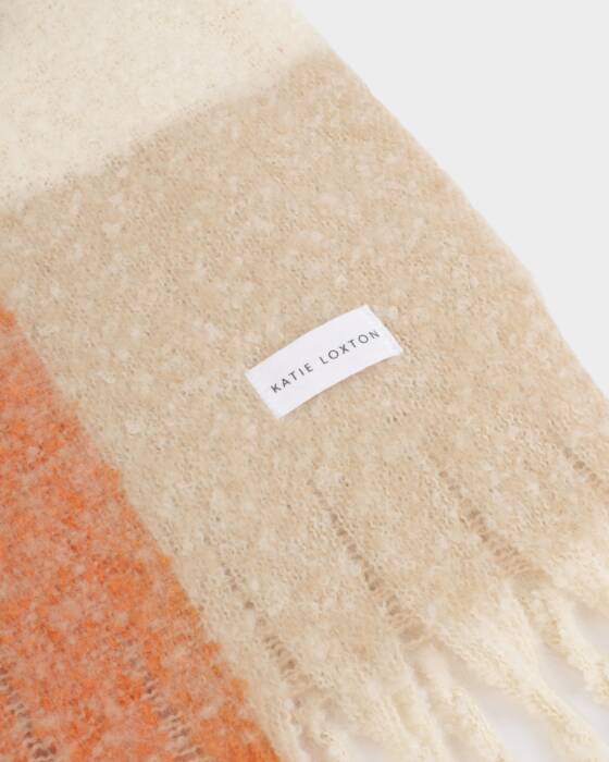 Katie Loxton Recycled Checked Tassel Scarf Lilac/ Orange/ Taupe