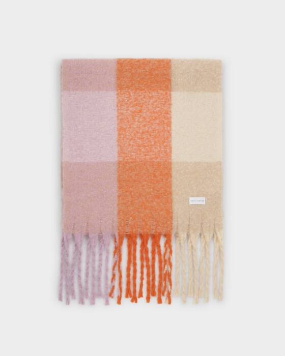 Katie Loxton Recycled Checked Tassel Scarf Lilac/ Orange/ Taupe