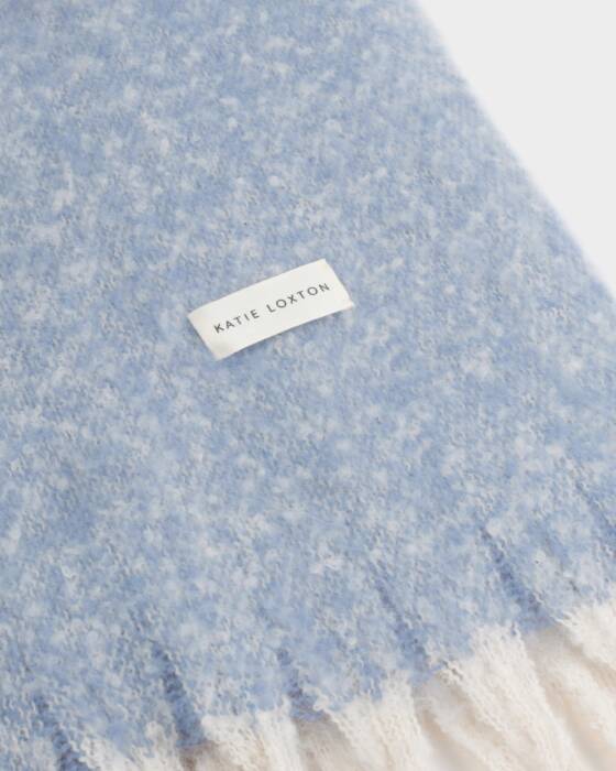 Katie Loxton Recycled Striped Tassel Scarf Blue/ Mink/ Off White