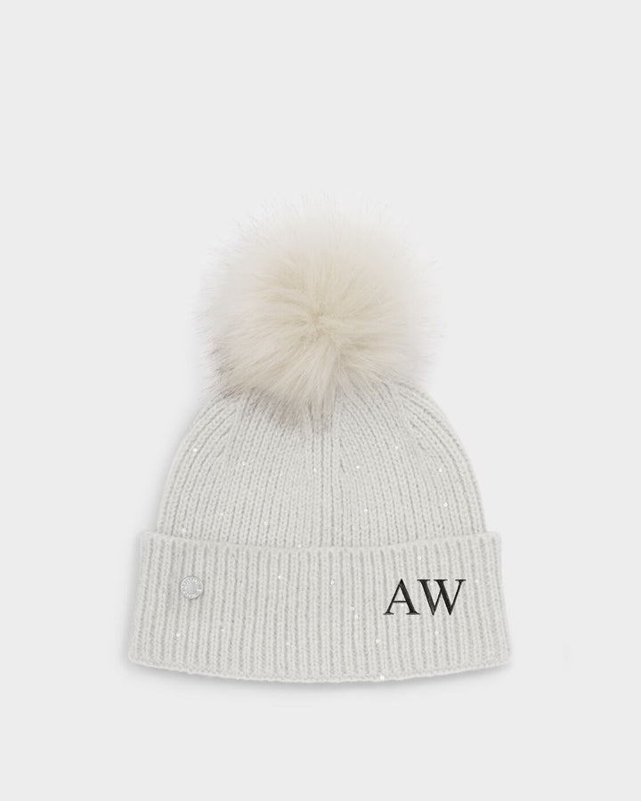 Katie Loxton Sequin Pom Pom Hat Pale Grey