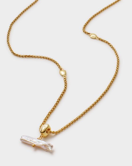 Katie Loxton Sol Pearl Bar Necklace Gold Coated