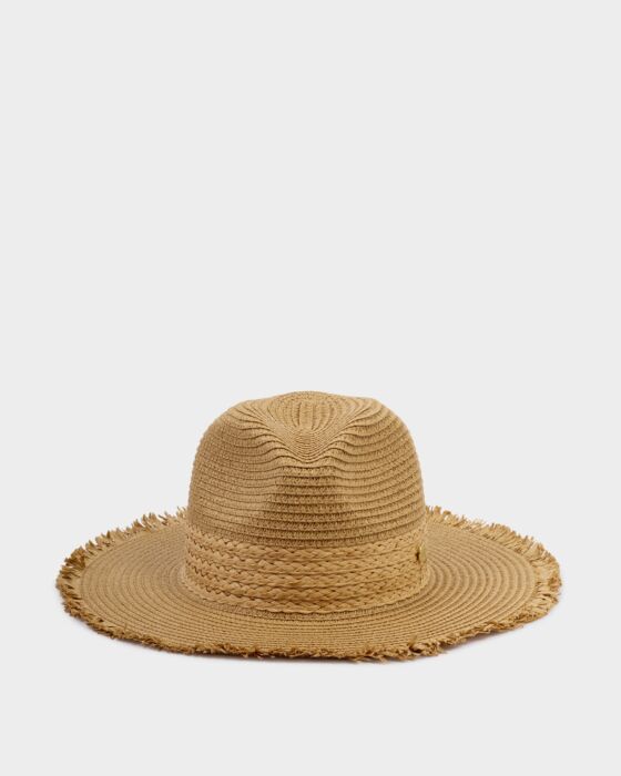 Katie Loxton Straw Fedora Hat Natural One Size