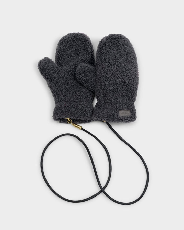 Katie Loxton Teddy Mittens With Cord Charcoal