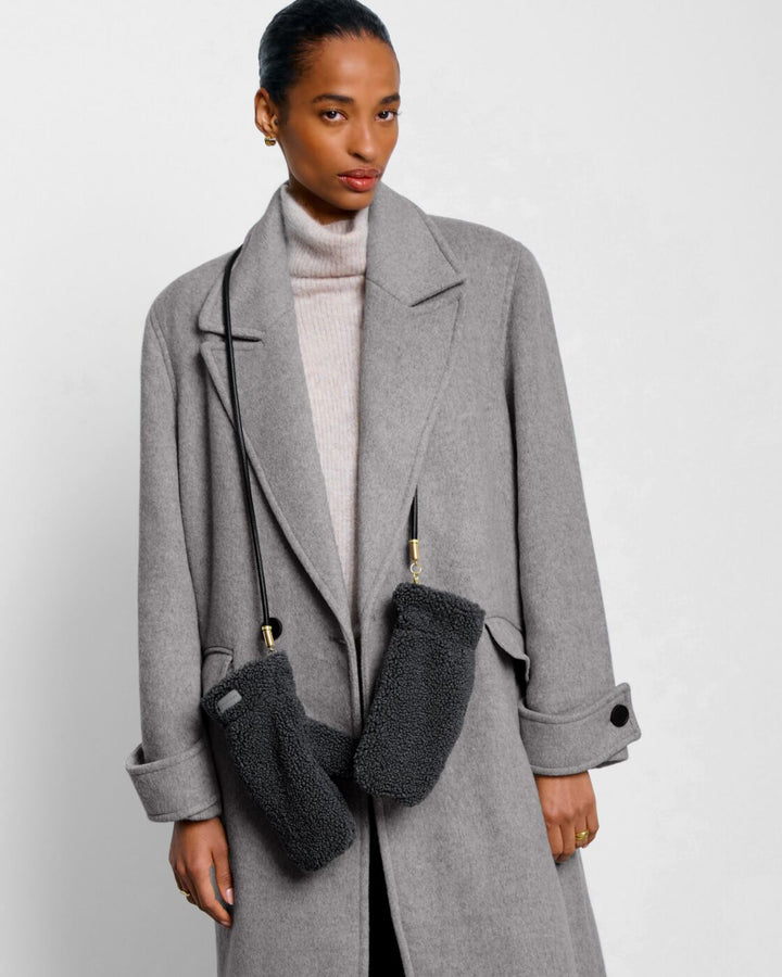 Katie Loxton Teddy Mittens With Cord Charcoal