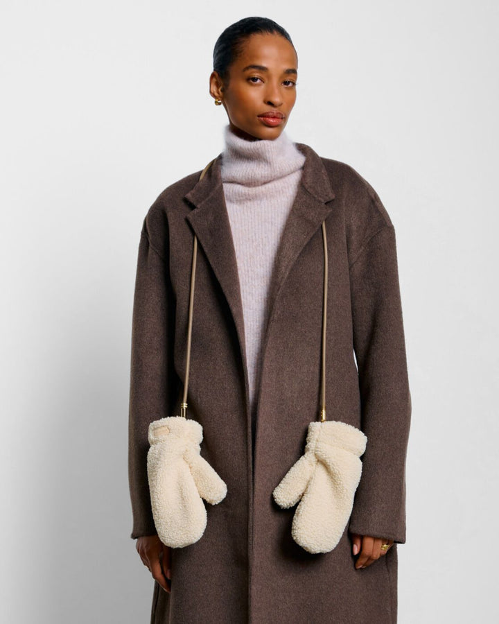 Katie Loxton Teddy Mittens With Cord Cream