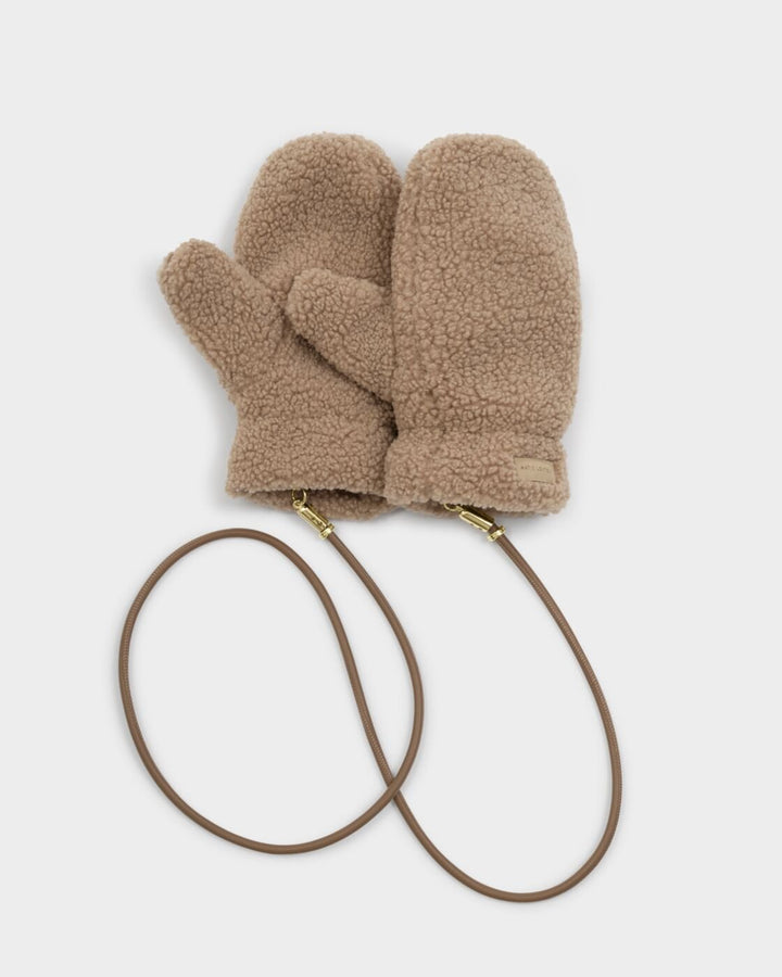 Katie Loxton Teddy Mittens With Cord Tan