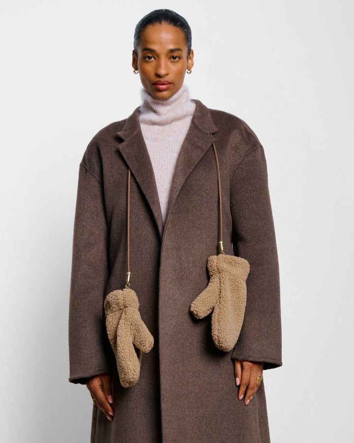 Katie Loxton Teddy Mittens With Cord Tan