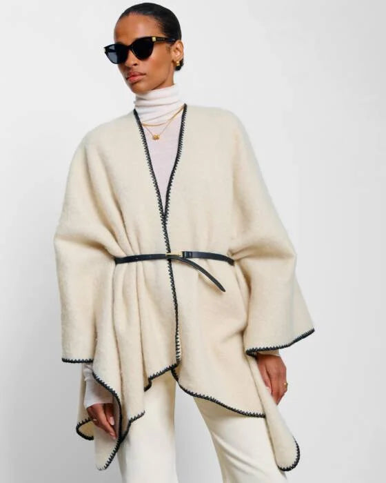 Katie Loxton Whipstitch Cape With Belt Cream