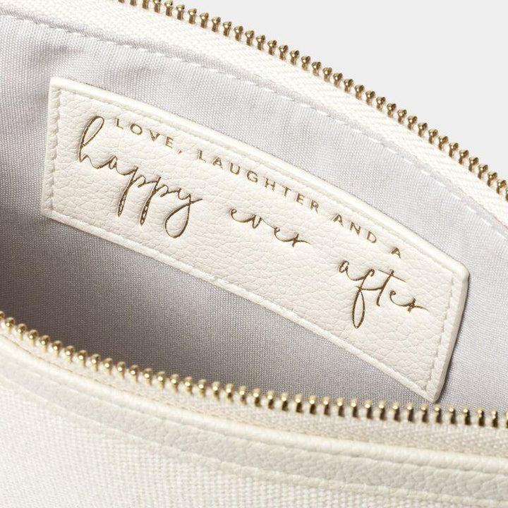 Katie Loxton Bridal Secret Message Canvas Pouch Love, Laughter And A Happy Ever After Off White Howlite